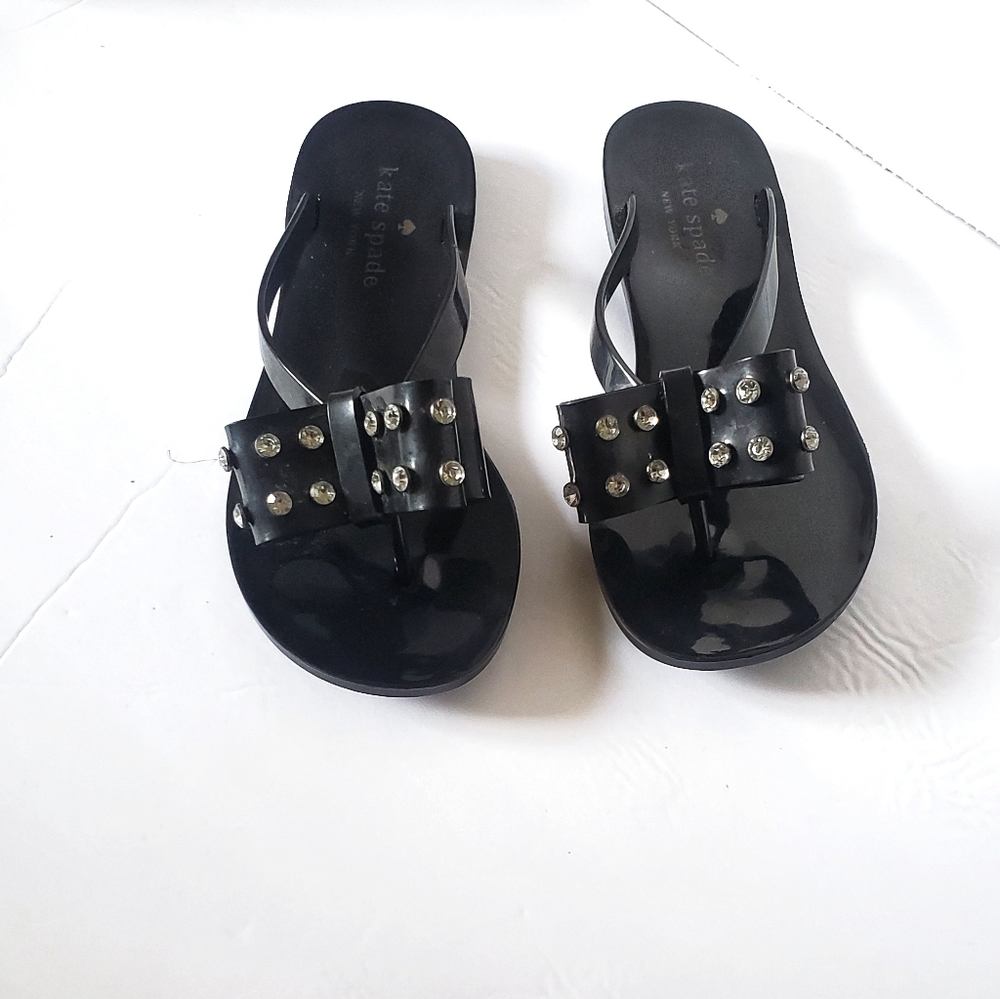 KATE SPADE BLACK RHINESTONE JELLY SLIPPERS..SIZE 6‎